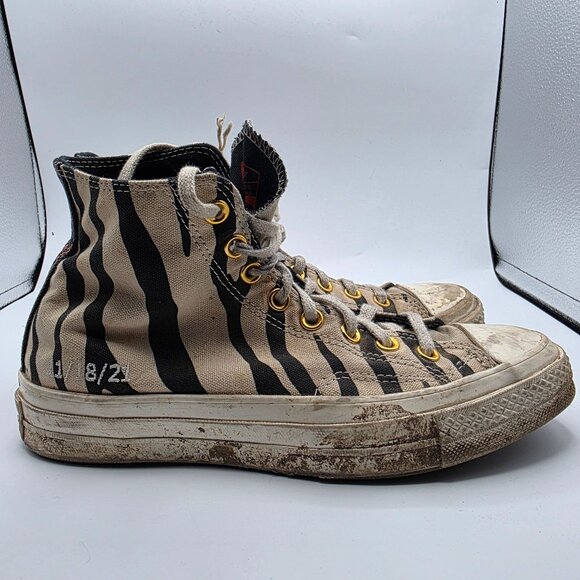 Converse All Star Zebra Stripe Womens Size 8.5 High Top Sneakers Gold Eyelets - Picture 12 of 13